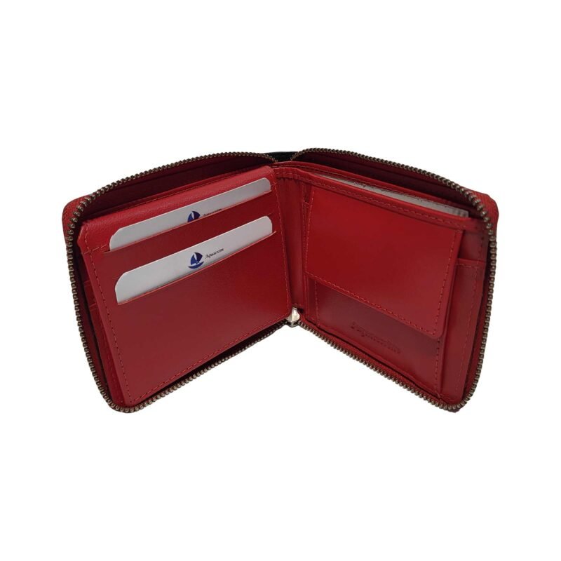 Men Wallet Flap With Round Zipper Black/Red