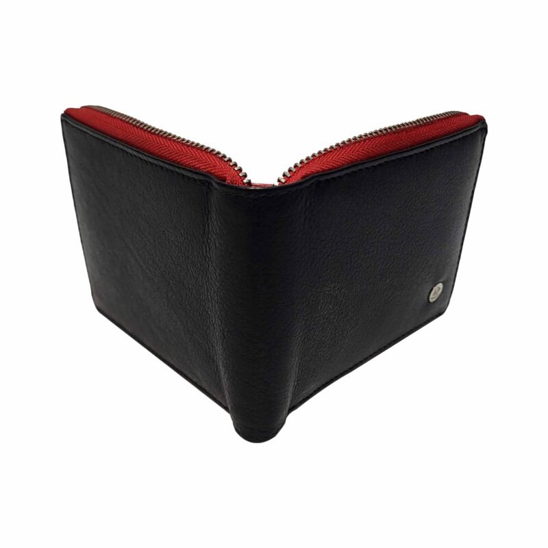 Men Wallet Flap With Round Zipper Black/Red