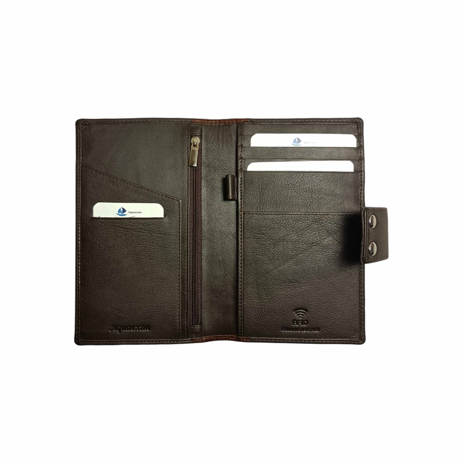 Aquaexim Genuine Leather Long Passport Holder Brown