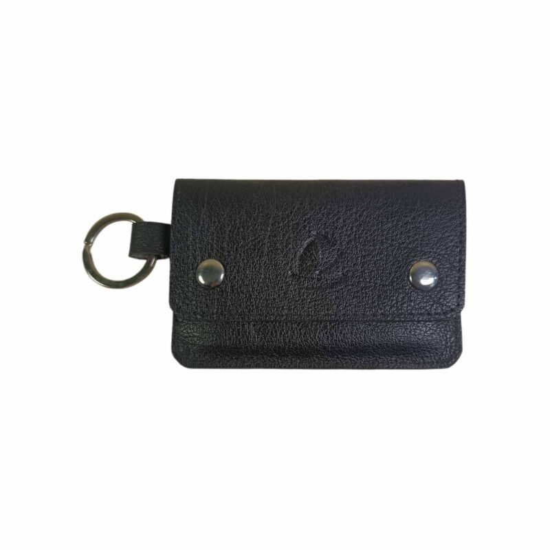 Leather slim cardholder with Key Ring Black