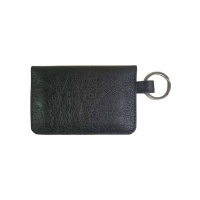 Leather slim cardholder with Key Ring Black