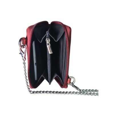 Premium Leather Mini Chain Sling Wallet for Girls Brown Texture