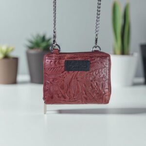 Premium Leather Mini Chain Sling Wallet for Girls Brown Texture